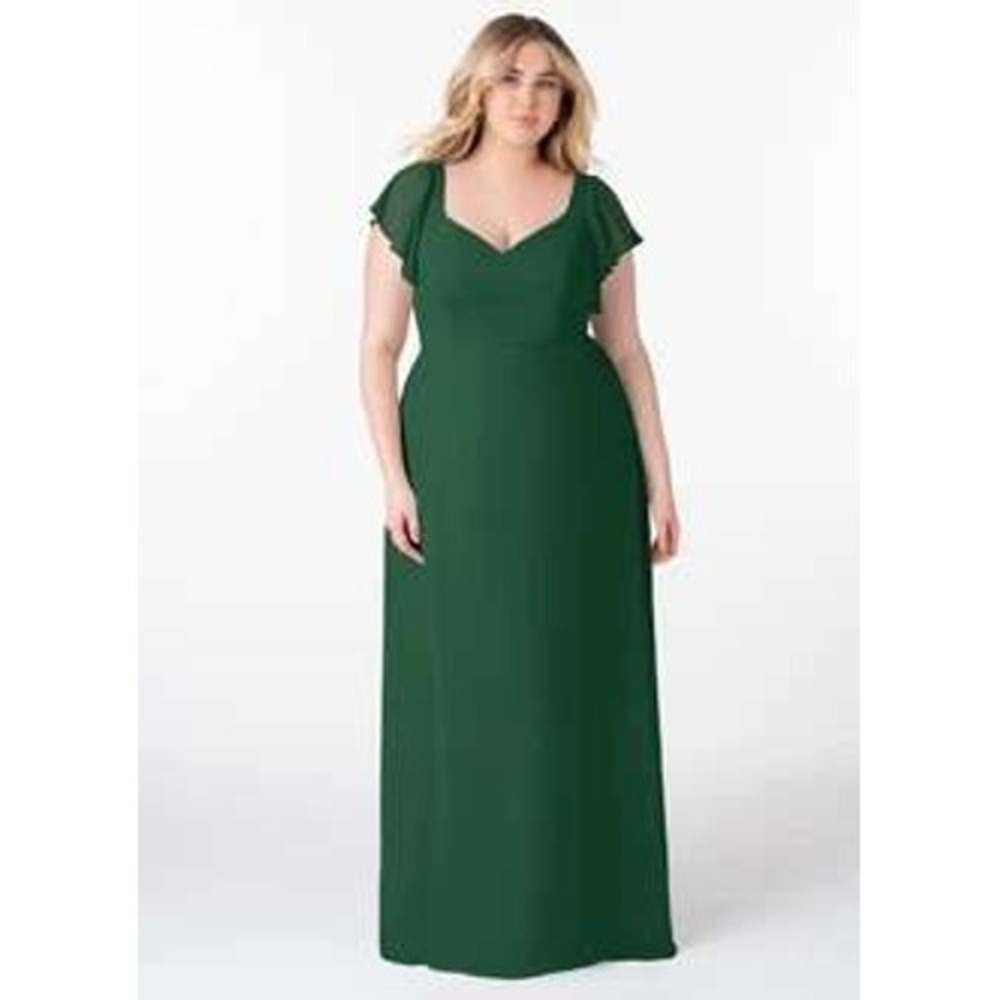 Azazie Syenna Dress Womens A22 Dark Green New Chiffon Flutter Sleeve Maxi Gown